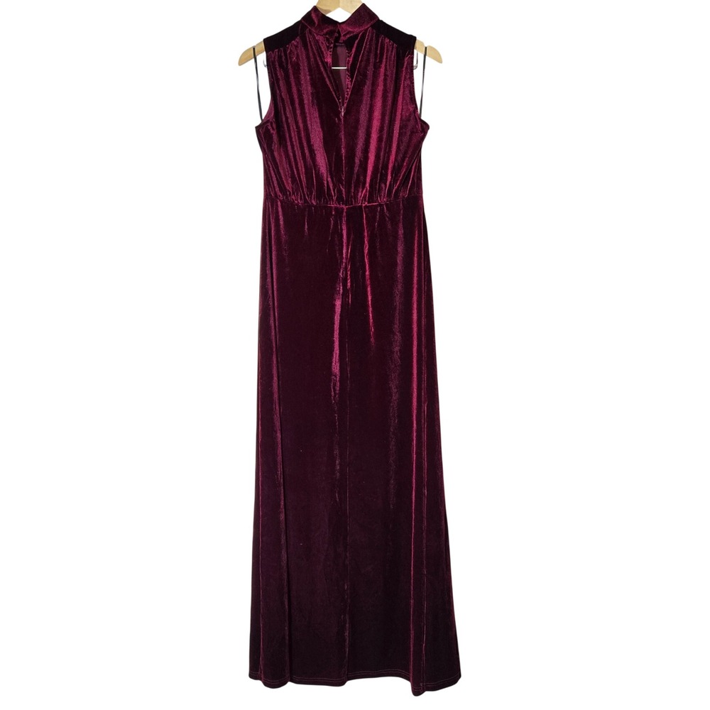 Lulus Classic Elegance Wine Red Velvet Sleeveless Mock Neck Maxi Dress Large - Picture 3 of 10